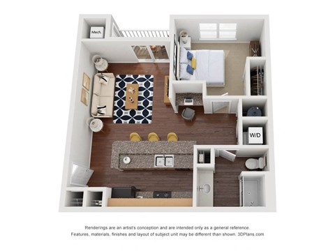 Floor plan for 1 bed, 1 bath, 704 sqft